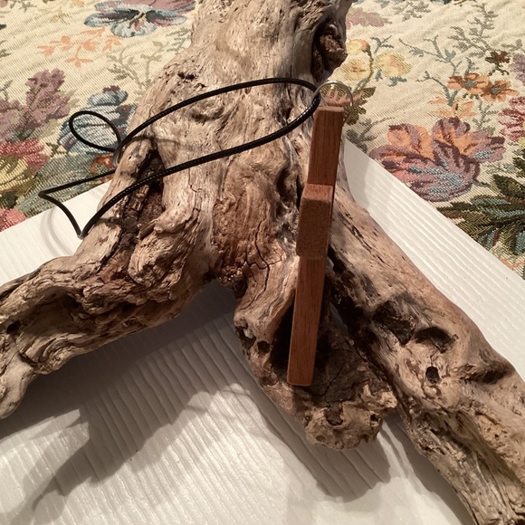 Simple Handcrafted Natural Wooden Cross Necklace 24” - Picture 3 of 5